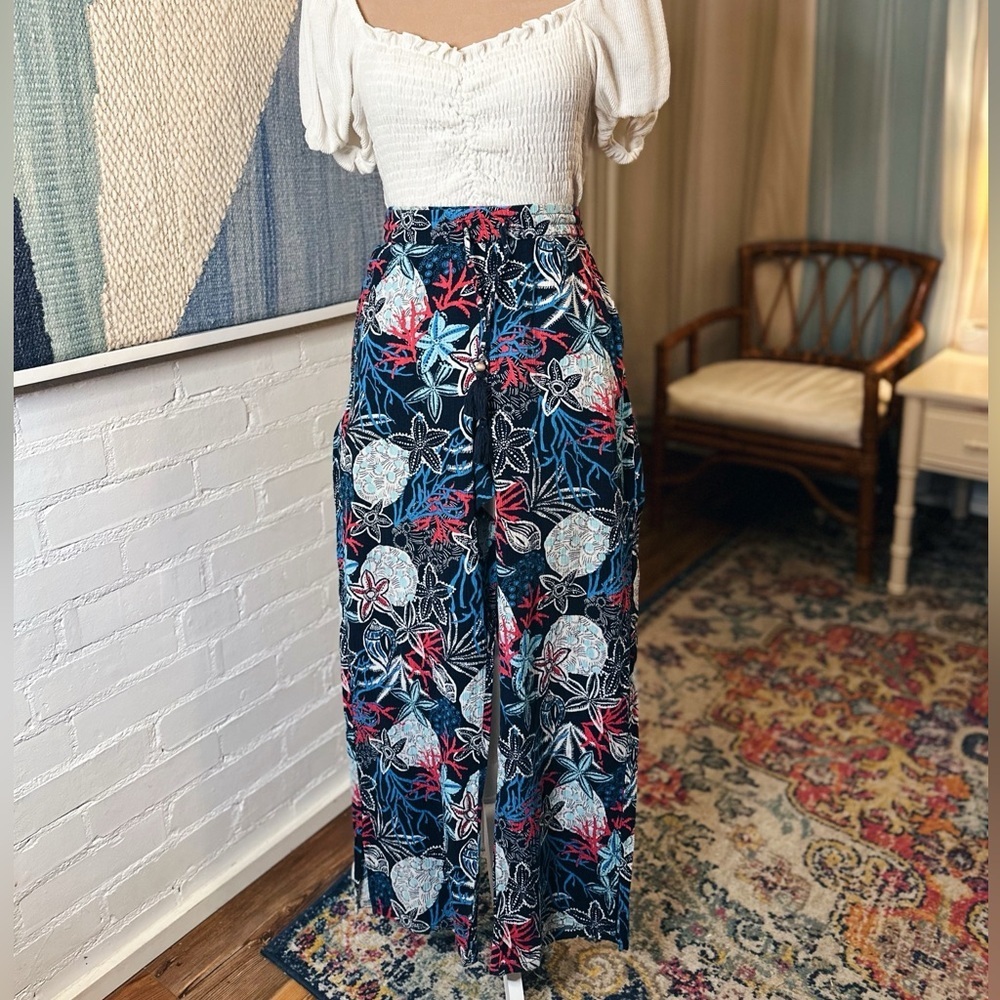 Talbot's Pink and Blue 100% Cotton Starfish and Tropical Print Pants